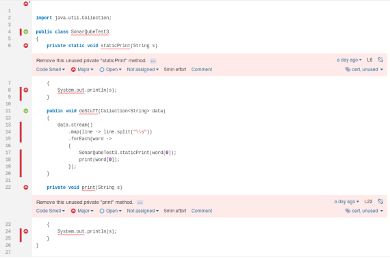 Voorbeeld van een foute detectie door SonarQube in functionele code